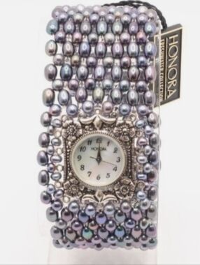 Honora Iridescent Multi-Strand Pearl Watch Bracelet - Lavender and Slate Tones